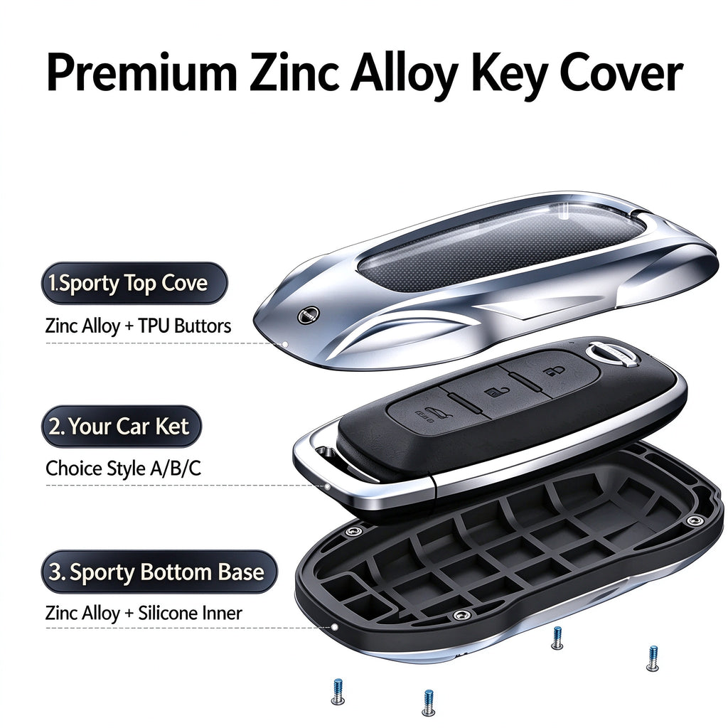 Luxury Zinc Alloy Key Fob Cover for Toyota Camry RAV4 Corolla Highlander – Full Protection Shell, Model A
