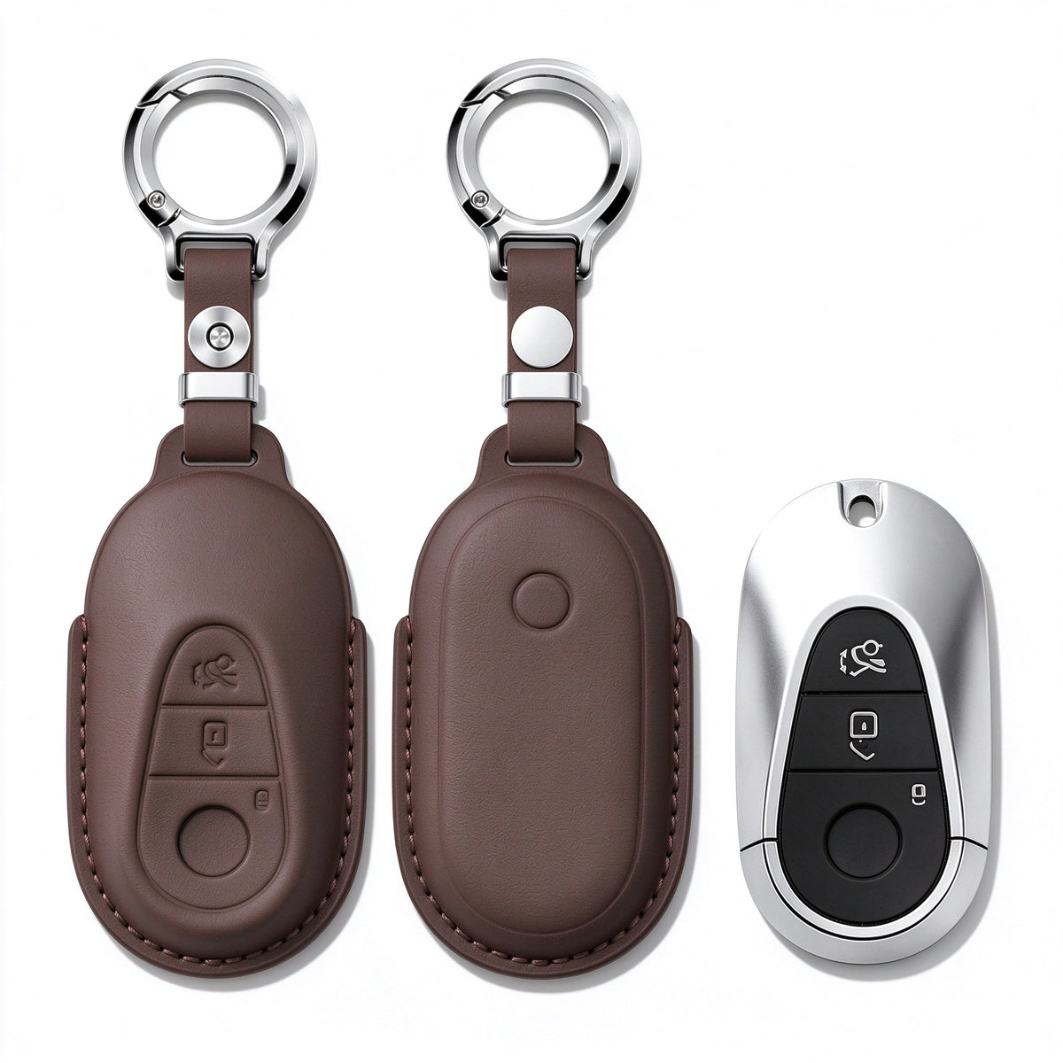 Genuine Leather Key Cover for Mercedes Benz C E GLC S-Class - Style D