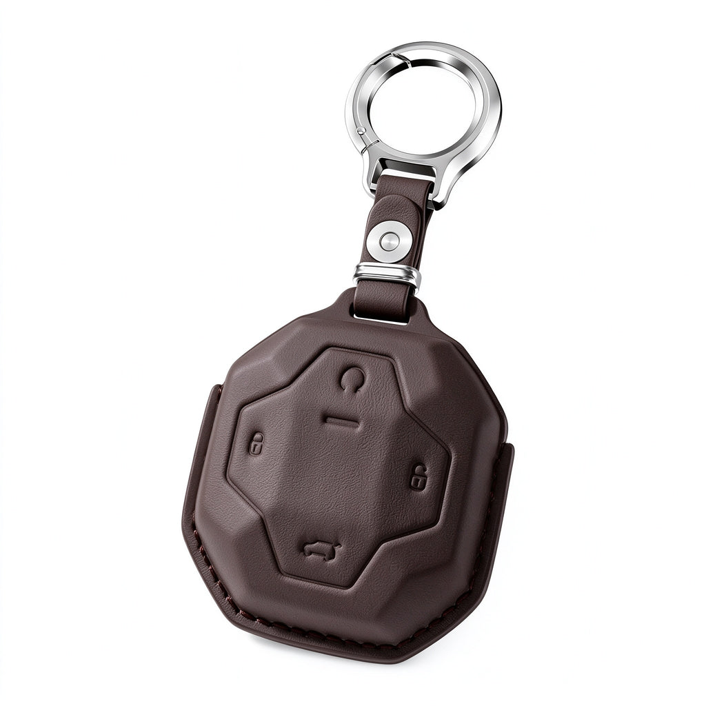 Genuine Leather Car Key Cover for Jetour T2 2021-2026 - Top Layer Cowhide Key Fob Case, Signal Friendly, Waterproof Dustproof Heat Resistant, with Keychain