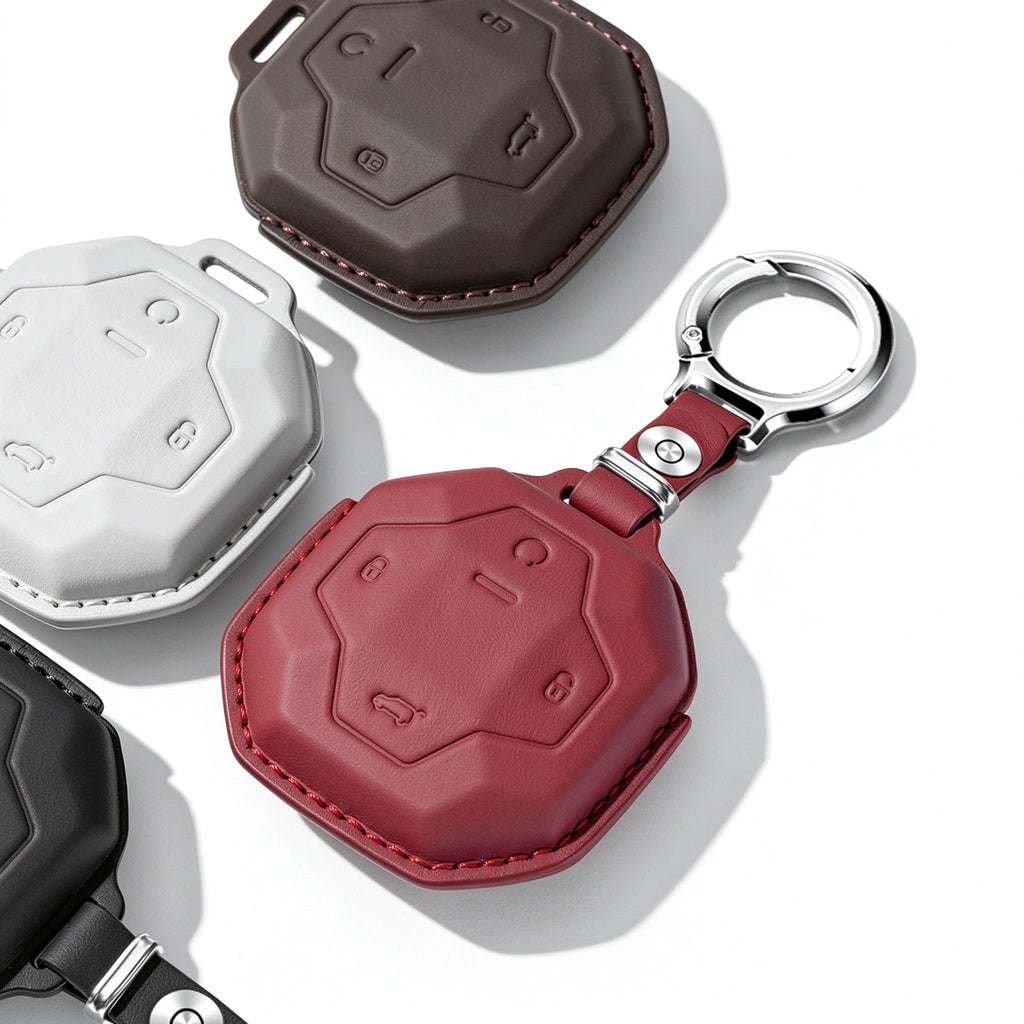 Genuine Leather Car Key Cover for Jetour T2 2021-2026 - Top Layer Cowhide Key Fob Case, Signal Friendly, Waterproof Dustproof Heat Resistant, with Keychain